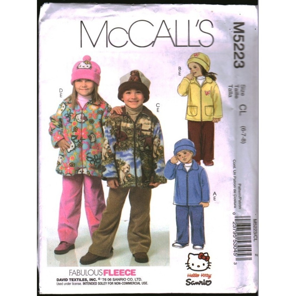 McCall's M5223 Childrens Jacket Pants Hat Sewing Pattern Hello Kitty Size 6-7-8